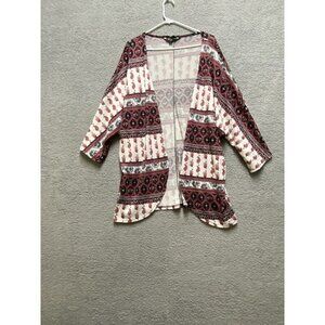 TANGO WOMEN'S L Red Floral Striped Duster Top Kimono